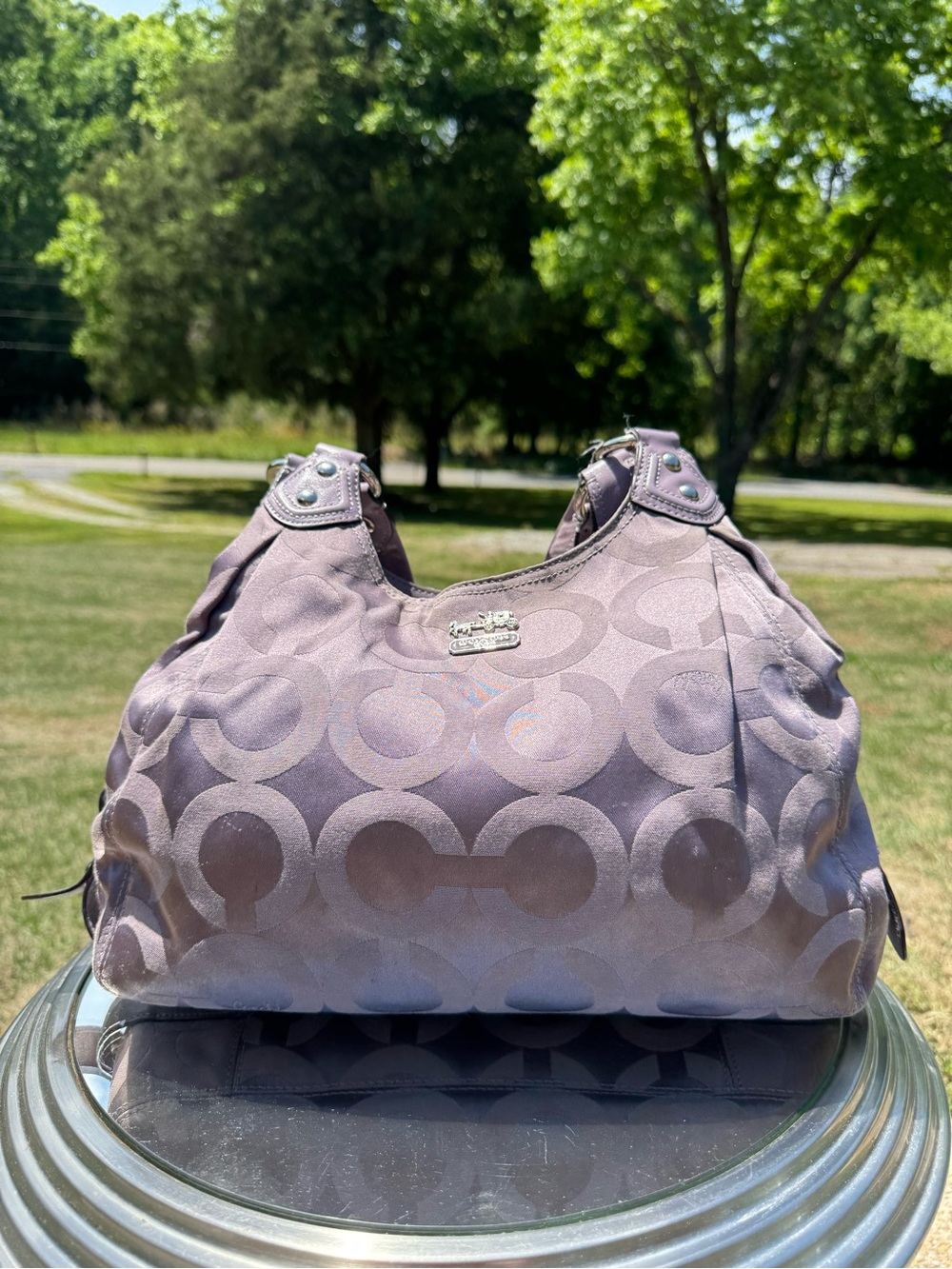 Coach Lavender-Gray Signature Jacquard Hobo - Picture 2 of 9